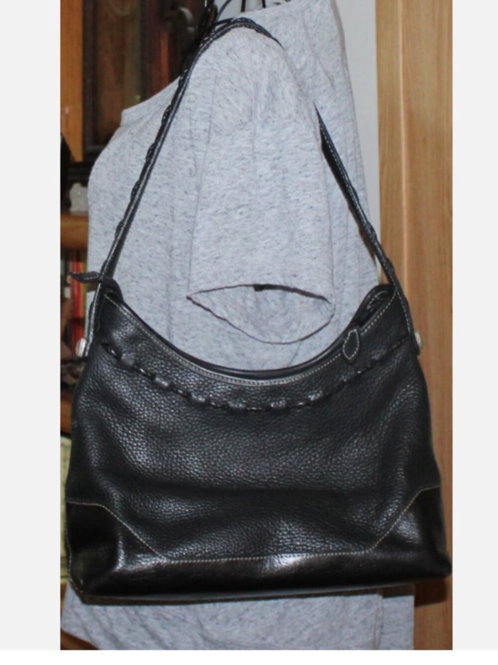 Brighton Black Pebble Leather Shoulder Bag Hobo Braided Strap Silver Hardware